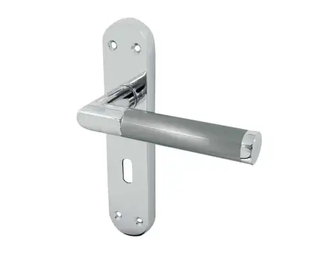 Click Here To Enlarge This Photo Of JV436PCSC Frelan Hardware Jedo Mitred Suite Door Handles on Lockplate Polished Chrome&sol;Satin Chrome