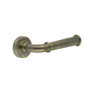 Click Here To Enlarge This Photo Of JV847AB Frelan Hardware Jedo 'Classic' Lever Handles on Round Rose - Antique Brass