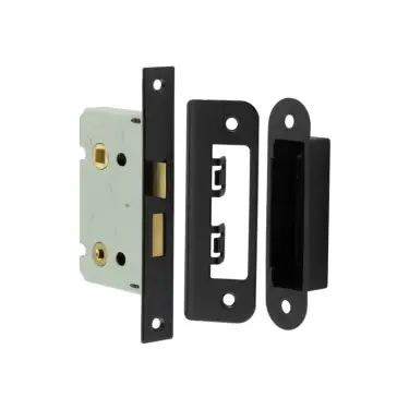 Click Here To Enlarge This Photo Of JL450BL Frelan Hardware Jedo Kontrax Bathroom Lock with Square Forend & Radiused Strike Plate 65mm Black