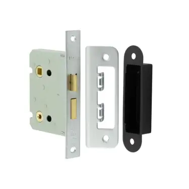 Click Here To Enlarge This Photo Of JL460SN Frelan Hardware Jedo Kontrax Bathroom Lock with Square Forend & Radiused Strike Plate 76mm Satin Nickel
