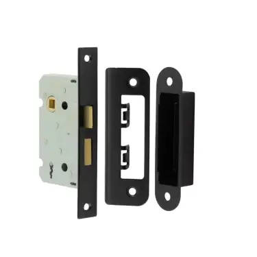 Click Here To Enlarge This Photo Of JL470BL Frelan Hardware Jedo Kontrax 2 Lever Sashlock with Square Forend & Radiused Strike Plate 65mm Black