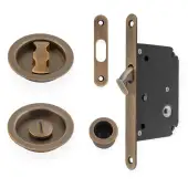 AW110RAB - Alexander & Wilks Radius Sliding Door Lock Set &lpar;Round Roses&rpar; - Antique Brass