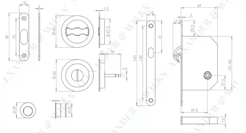 Click Here To Enlarge This Photo Of AW110RBL - Alexander & Wilks Radius Sliding Door Lock Set &lpar;Round Roses&rpar;  - Black