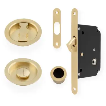 Click Here To Enlarge This Photo Of AW110RSBPVD - Alexander & Wilks Radius Sliding Door Lock Set &lpar;Round Roses&rpar;  - Satin Brass PVD
