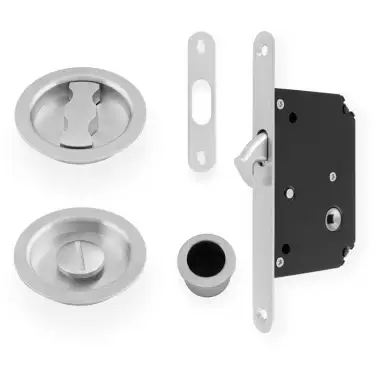 Click Here To Enlarge This Photo Of AW110RSC - Alexander & Wilks Radius Sliding Door Lock Set &lpar;Round Roses&rpar;  - Satin Chrome