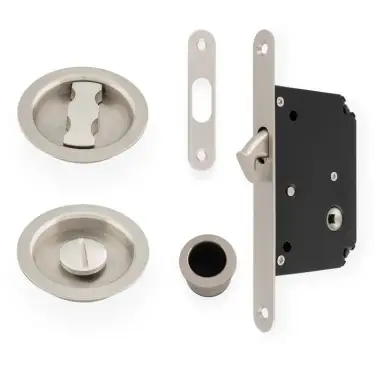 Click Here To Enlarge This Photo Of AW110RSN - Alexander & Wilks Radius Sliding Door Lock Set &lpar;Round Roses&rpar;  - Satin Nickel