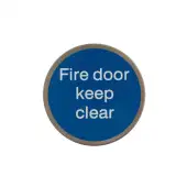 Atlantic - AS75FDKCASSS 'Fire Door Keep Clear' Disc Sign 75mm &lpar;Self Adhesive&rpar; - Satin Stainless Steel