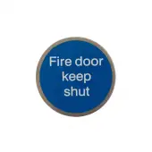 Atlantic - AS75FDKSASSS 'Fire Door Keep Shut' Disc Sign 75mm &lpar;Self Adhesive&rpar; - Satin Stainless Steel