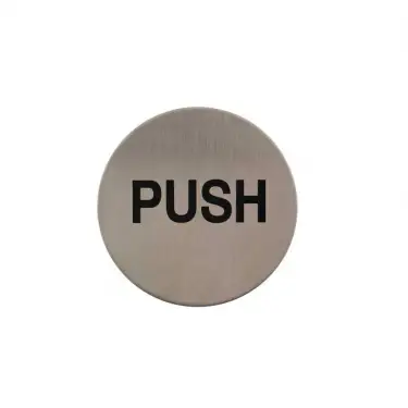 Click Here To Enlarge This Photo Of Atlantic - AS75PUSHASSS 'Push' Disc Sign 75mm &lpar;Self Adhesive&rpar; - Satin Stainless Steel