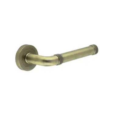 Click Here To Enlarge This Photo Of JV853AB Frelan Hardware Jedo 'Midtown' Lever Handles on Round Rose - Antique Brass