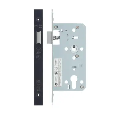 Click Here To Enlarge This Photo Of VDL0055-L-PCB - Zoo Hardware Vier DIN Latch 55mm Backset with 2pc Square Forend - Powder Coated Black Finish