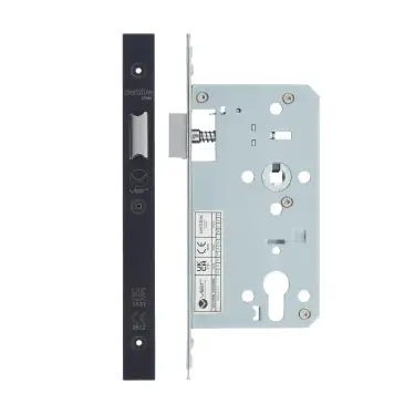 Click Here To Enlarge This Photo Of VDL0060-L-PCB - Zoo Hardware Vier DIN Latch 60mm Backset with 2pc Square Forend - Powder Coated Black Finish
