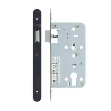 Click Here To Enlarge This Photo Of VDL0060-L-R-PCB - Zoo Hardware Vier DIN Latch 60mm Backset with 2pc Radius Forend - Powder Coated Black Finish