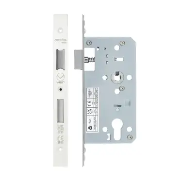 Click Here To Enlarge This Photo Of VDL7255-PCW - Zoo Hardware Vier DIN Euro Sashlock 55mm Backset &lpar;72mm Centres&rpar; with 2pc Square Forend - Powder Coated White Finish
