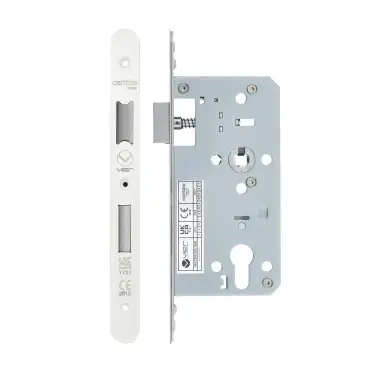 Click Here To Enlarge This Photo Of VDL7255-R-PCW - Zoo Hardware Vier DIN Euro Sashlock 55mm Backset &lpar;72mm Centres&rpar; with 2pc Radius Forend - Powder Coated White Finish