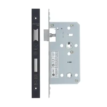 Click Here To Enlarge This Photo Of VDL7855-PCB - Zoo Hardware Vier DIN Bathroom Lock 55mm Backset &lpar;78mm Centres&rpar; with 2pc Square Forend - Powder Coated Black Finish