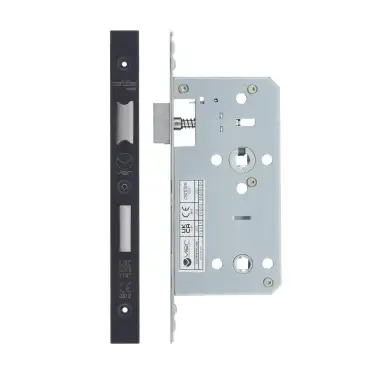 Click Here To Enlarge This Photo Of VDL7855-PVDBLK - Zoo Hardware Vier DIN Bathroom Lock 55mm Backset &lpar;78mm Centres&rpar; with 2pc Square Forend - PVD Black Finish