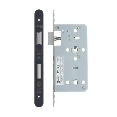 Click Here To Enlarge This Photo Of VDL7855-R-PVDBLK - Zoo Hardware Vier DIN Bathroom Lock 55mm Backset &lpar;78mm Centres&rpar; with 2pc Radius Forend - PVD Black Finish