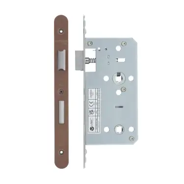 Click Here To Enlarge This Photo Of VDL7855-R-PVDBZ - Zoo Hardware Vier DIN Bathroom Lock 55mm Backset &lpar;78mm Centres&rpar; with 2pc Radius Forend - PVD Bronze Finish