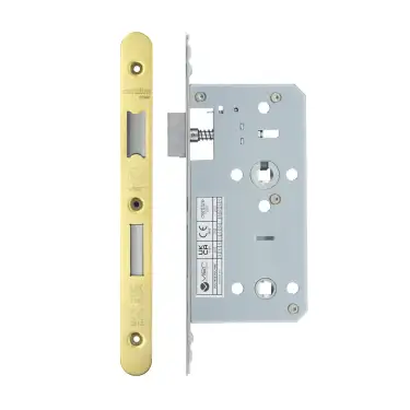 Click Here To Enlarge This Photo Of VDL7855-R-PVDG - Zoo Hardware Vier DIN Bathroom Lock 55mm Backset &lpar;78mm Centres&rpar; with 2pc Radius Forend - PVD Gold Finish