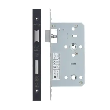 Click Here To Enlarge This Photo Of VDL7860-PCB - Zoo Hardware Vier DIN Bathroom Lock 60mm Backset &lpar;78mm Centres&rpar; with 2pc Square Forend - Powder Coated Black Finish