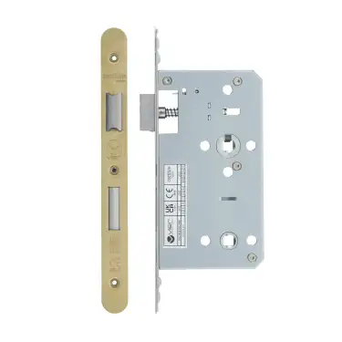 Click Here To Enlarge This Photo Of VDL7860-R-PVDSB - Zoo Hardware Vier DIN Bathroom Lock 60mm Backset &lpar;78mm Centres&rpar; with 2pc Radius Forend - PVD Satin Brass Finish