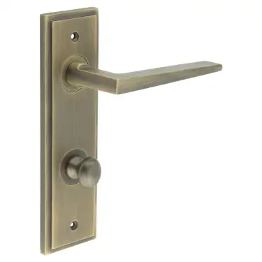 Click Here To Enlarge This Photo Of BUR-10AB-456AB-80AB Frelan Hardware Burlington 'Mayfair' Door Handles on 78mm DIN Bathroom Backplate with Antique Brass Turn & Release &lpar;Inner 1&rpar;