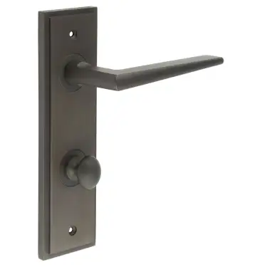 Click Here To Enlarge This Photo Of BUR-10DB-456DB-80DB Frelan Hardware Burlington 'Mayfair' Door Handles on 78mm DIN Bathroom Backplate with Dark Bronze Turn & Release &lpar;Inner 1&rpar;