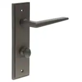 BUR-10DB-456DB-80DB Frelan Hardware Burlington 'Mayfair' Door Handles on 78mm DIN Bathroom Backplate with Dark Bronze Turn & Release &lpar;Inner 1&rpar;
