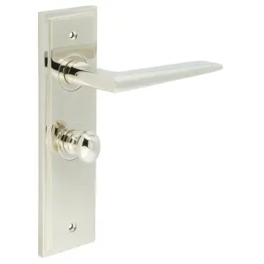 Click Here To Enlarge This Photo Of BUR-10PN-453PN-80PN Frelan Hardware Burlington 'Mayfair' Door Handles on 57mm Bathroom Backplate with Polished Nickel Turn & Release &lpar;Inner 1&rpar;