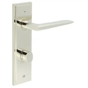 Click Here To Enlarge This Photo Of BUR-10PN-456PN-81PN Frelan Hardware Burlington 'Mayfair' Door Handles on 78mm DIN Bathroom Backplate with Polished Nickel Turn & Release &lpar;Inner 3&rpar;