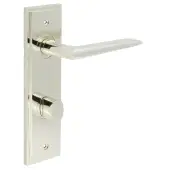 BUR-10PN-456PN-81PN Frelan Hardware Burlington 'Mayfair' Door Handles on 78mm DIN Bathroom Backplate with Polished Nickel Turn & Release &lpar;Inner 3&rpar;