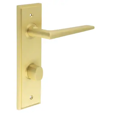 Click Here To Enlarge This Photo Of BUR-10SB-456SB-81SB Frelan Hardware Burlington 'Mayfair' Door Handles on 78mm DIN Bathroom Backplate with Satin Brass Turn & Release &lpar;Inner 3&rpar;