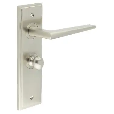 Click Here To Enlarge This Photo Of BUR-10SN-453SN-80SN Frelan Hardware Burlington 'Mayfair' Door Handles on 57mm Bathroom Backplate with Satin Nickel Turn & Release &lpar;Inner 1&rpar;
