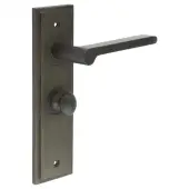 BUR-15DB-453DB-80DB Frelan Hardware Burlington 'Fitzrovia' Door Handles on 57mm Bathroom Backplate with Dark Bronze Turn & Release &lpar;Inner 1&rpar;