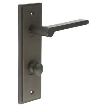 Click Here To Enlarge This Photo Of BUR-15DB-456DB-80DB Frelan Hardware Burlington 'Fitzrovia' Door Handles on 78mm DIN Bathroom Backplate with Dark Bronze Turn & Release &lpar;Inner 1&rpar;