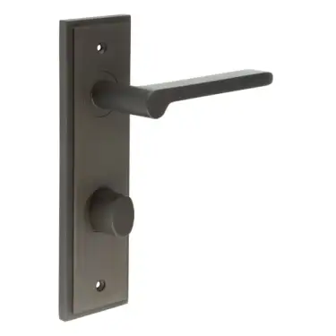 Click Here To Enlarge This Photo Of BUR-15DB-456DB-81DB Frelan Hardware Burlington 'Fitzrovia' Door Handles on 78mm DIN Bathroom Backplate with Dark Bronze Turn & Release &lpar;Inner 3&rpar;