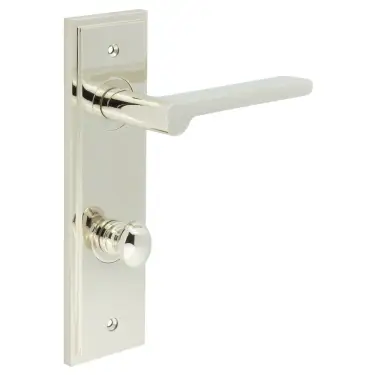 Click Here To Enlarge This Photo Of BUR-15PN-456PN-80PN Frelan Hardware Burlington 'Fitzrovia' Door Handles on 78mm DIN Bathroom Backplate with Polished Nickel Turn & Release &lpar;Inner 1&rpar;