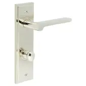 BUR-15PN-456PN-80PN Frelan Hardware Burlington 'Fitzrovia' Door Handles on 78mm DIN Bathroom Backplate with Polished Nickel Turn & Release &lpar;Inner 1&rpar;
