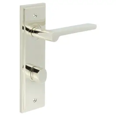 Click Here To Enlarge This Photo Of BUR-15PN-456PN-81PN Frelan Hardware Burlington 'Fitzrovia' Door Handles on 78mm DIN Bathroom Backplate with Polished Nickel Turn & Release &lpar;Inner 3&rpar;