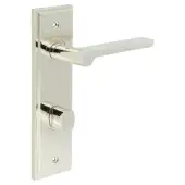 BUR-15PN-456PN-81PN Frelan Hardware Burlington 'Fitzrovia' Door Handles on 78mm DIN Bathroom Backplate with Polished Nickel Turn & Release &lpar;Inner 3&rpar;