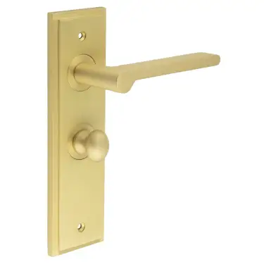 Click Here To Enlarge This Photo Of BUR-15SB-453SB-80SB Frelan Hardware Burlington 'Fitzrovia' Door Handles on 57mm Bathroom Backplate with Satin Brass Turn & Release &lpar;Inner 1&rpar;