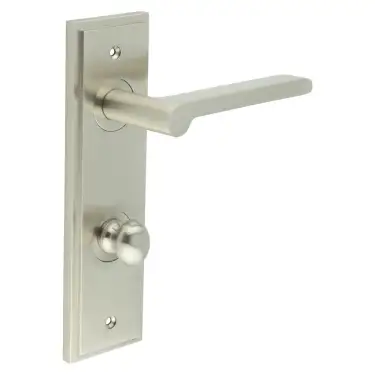 Click Here To Enlarge This Photo Of BUR-15SN-456SN-80SN Frelan Hardware Burlington 'Fitzrovia' Door Handles on 78mm DIN Bathroom Backplate with Satin Nickel Turn & Release &lpar;Inner 1&rpar;