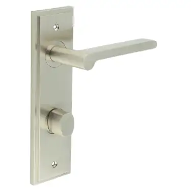 Click Here To Enlarge This Photo Of BUR-15SN-456SN-81SN Frelan Hardware Burlington 'Fitzrovia' Door Handles on 78mm DIN Bathroom Backplate with Satin Nickel Turn & Release &lpar;Inner 3&rpar;
