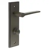 BUR-20DB-456DB-80DB Frelan Hardware Burlington 'Knightsbridge' Door Handles on 78mm DIN Bathroom Backplate with Dark Bronze Turn & Release &lpar;Inner 1&rpar;