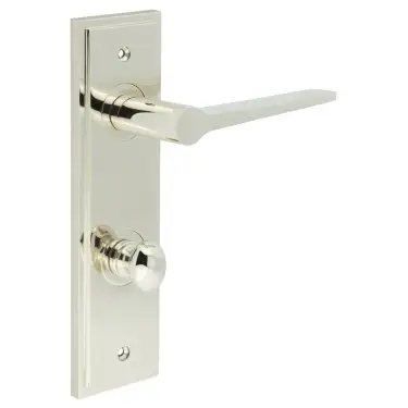 Click Here To Enlarge This Photo Of BUR-20PN-456PN-80PN Frelan Hardware Burlington 'Knightsbridge' Door Handles on 78mm DIN Bathroom Backplate with Polished Nickel Turn & Release &lpar;Inner 1&rpar;