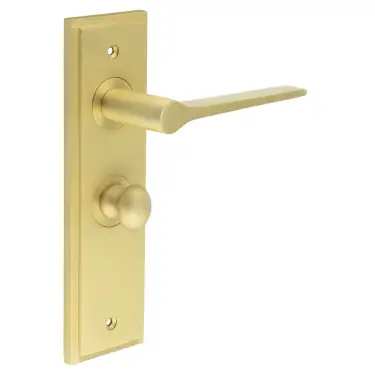 Click Here To Enlarge This Photo Of BUR-20SB-453SB-80SB Frelan Hardware Burlington 'Knightsbridge' Door Handles on 57mm Bathroom Backplate with Satin Brass Turn & Release &lpar;Inner 1&rpar;