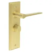 BUR-20SB-453SB-81SB Frelan Hardware Burlington 'Knightsbridge' Door Handles on 57mm Bathroom Backplate with Satin Brass Turn & Release &lpar;Inner 3&rpar;