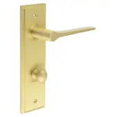 BUR-20SB-456SB-80SB Frelan Hardware Burlington 'Knightsbridge' Door Handles on 78mm DIN Bathroom Backplate with Satin Brass Turn & Release &lpar;Inner 1&rpar;