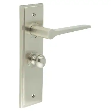 Click Here To Enlarge This Photo Of BUR-20SN-453SN-80SN Frelan Hardware Burlington 'Knightsbridge' Door Handles on 57mm Bathroom Backplate with Satin Nickel Turn & Release &lpar;Inner 1&rpar;